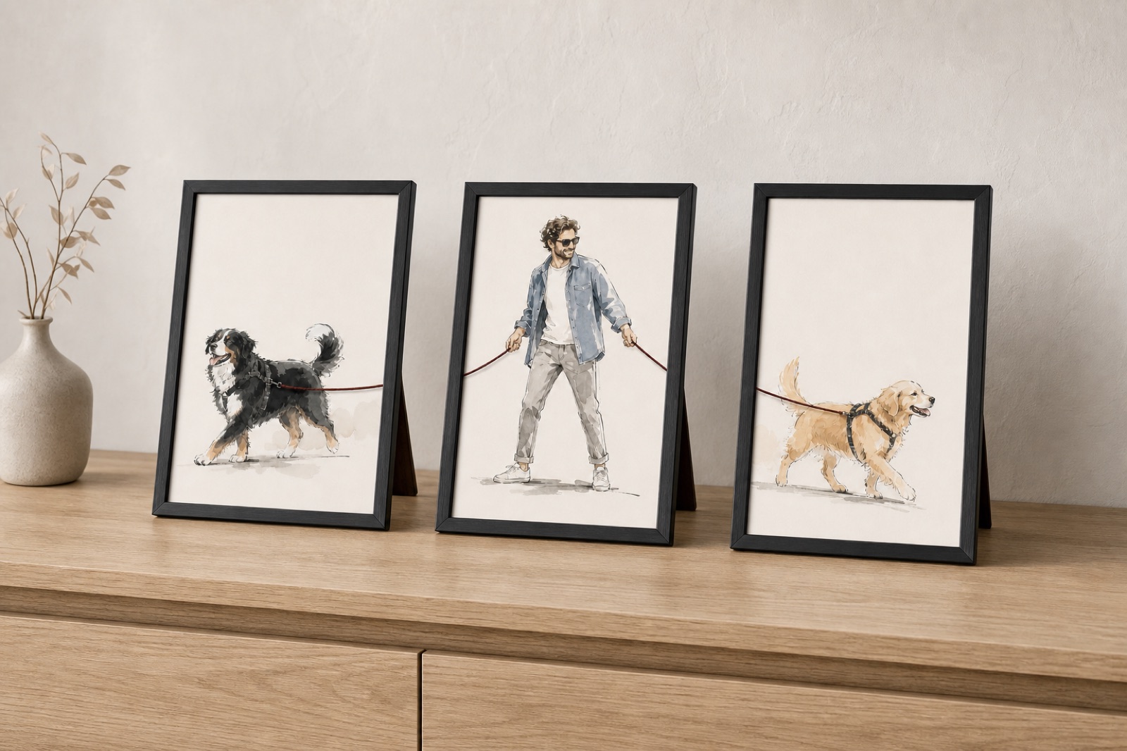 Double Trouble A5 tabletop frames on a sideboard