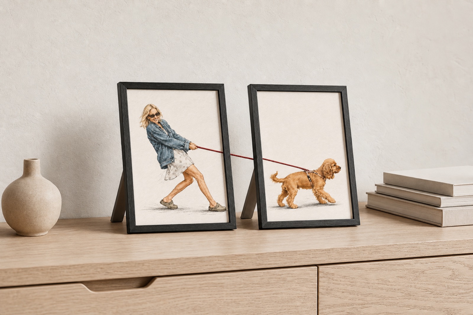 The Pull A5 tabletop frames on a sideboard